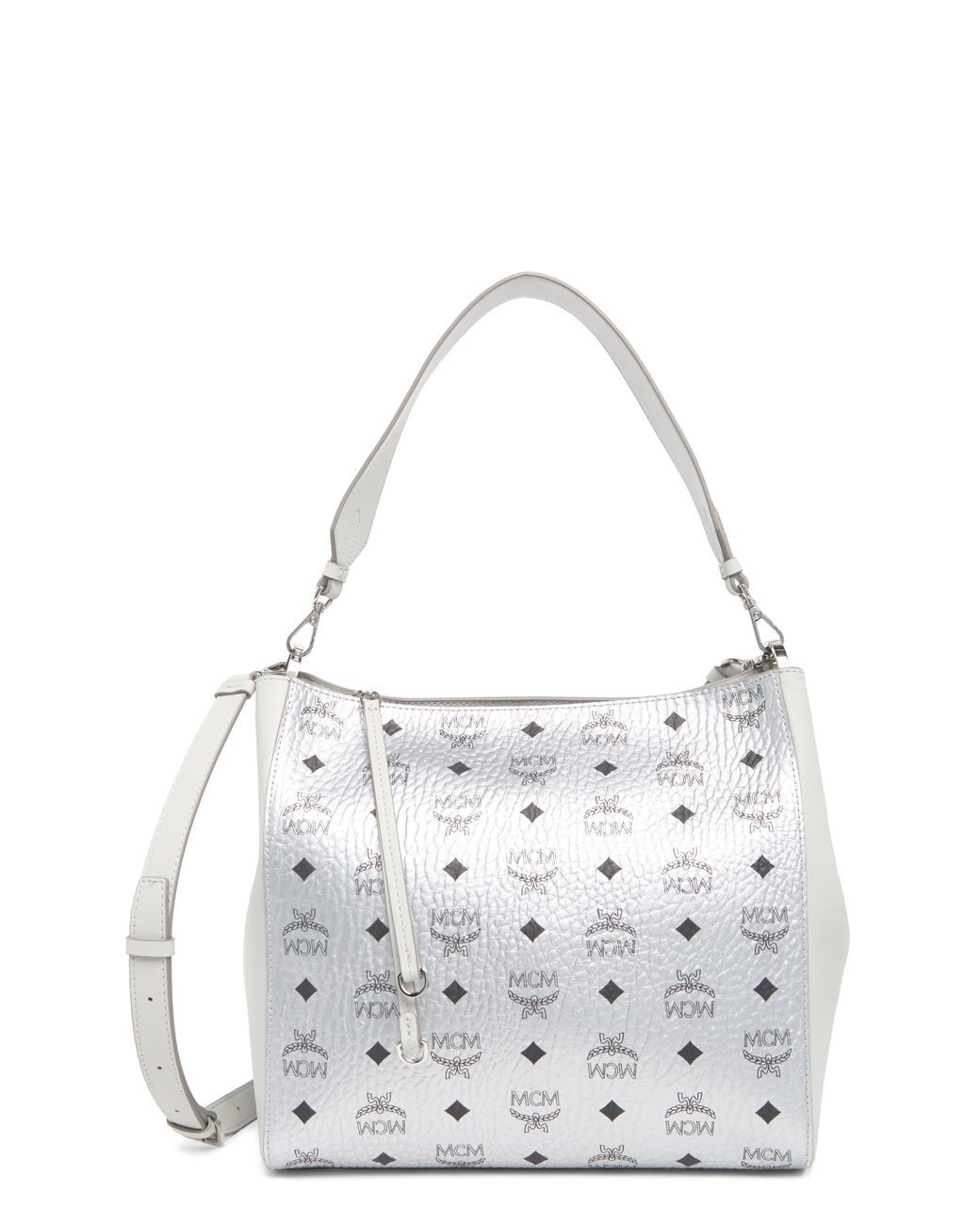 MCM Medium Aren Vi Leather Hobo Bag in White