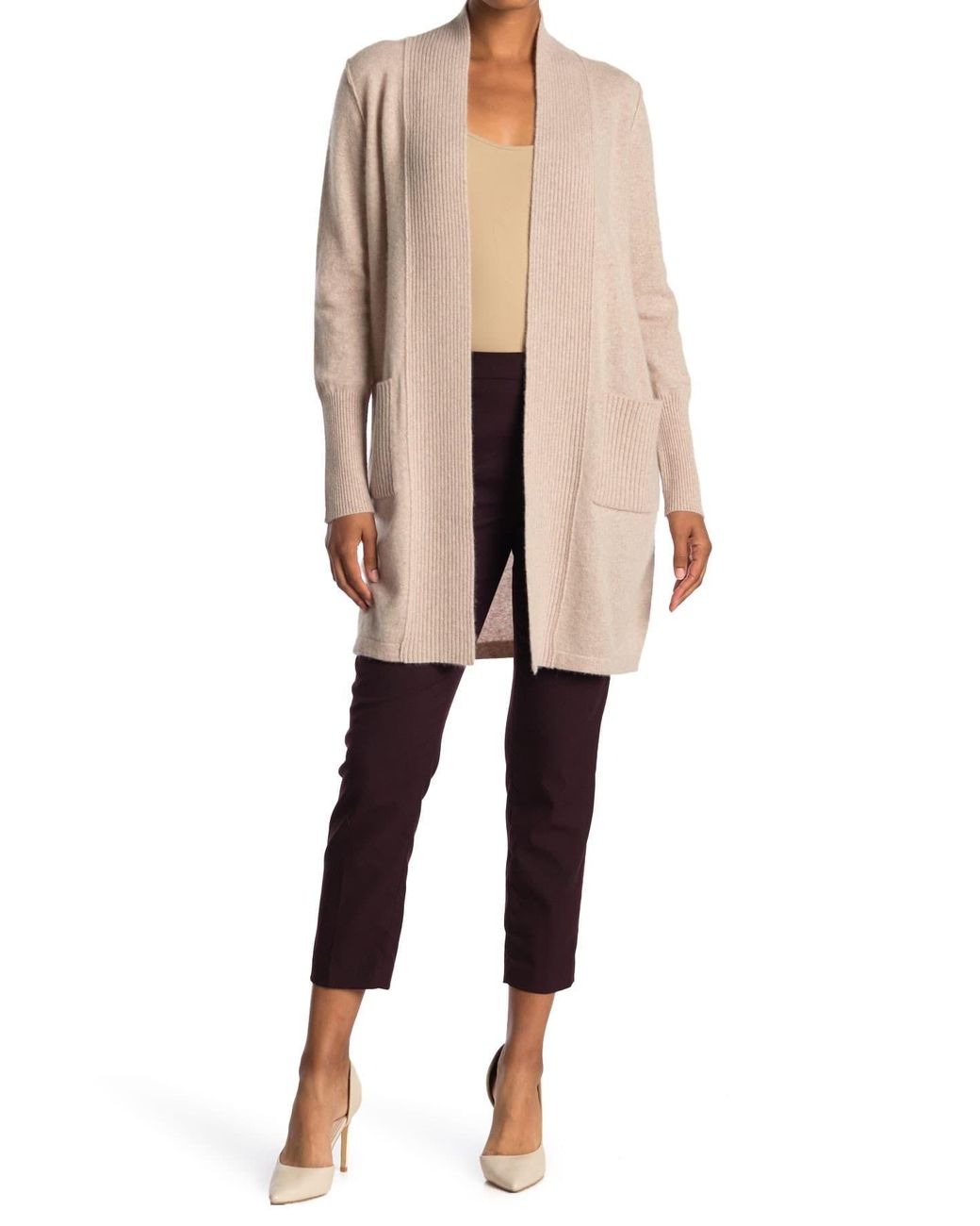 Magaschoni Ribbed Open Front Cashmere Long Cardigan in Natural - Lyst