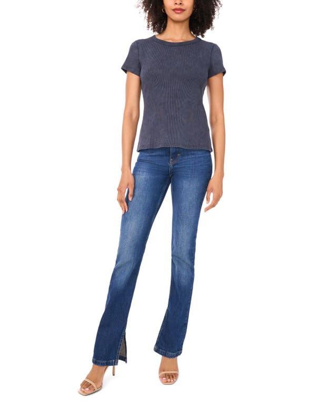 Halogen® Blue Ribbed Washed T-Shirt