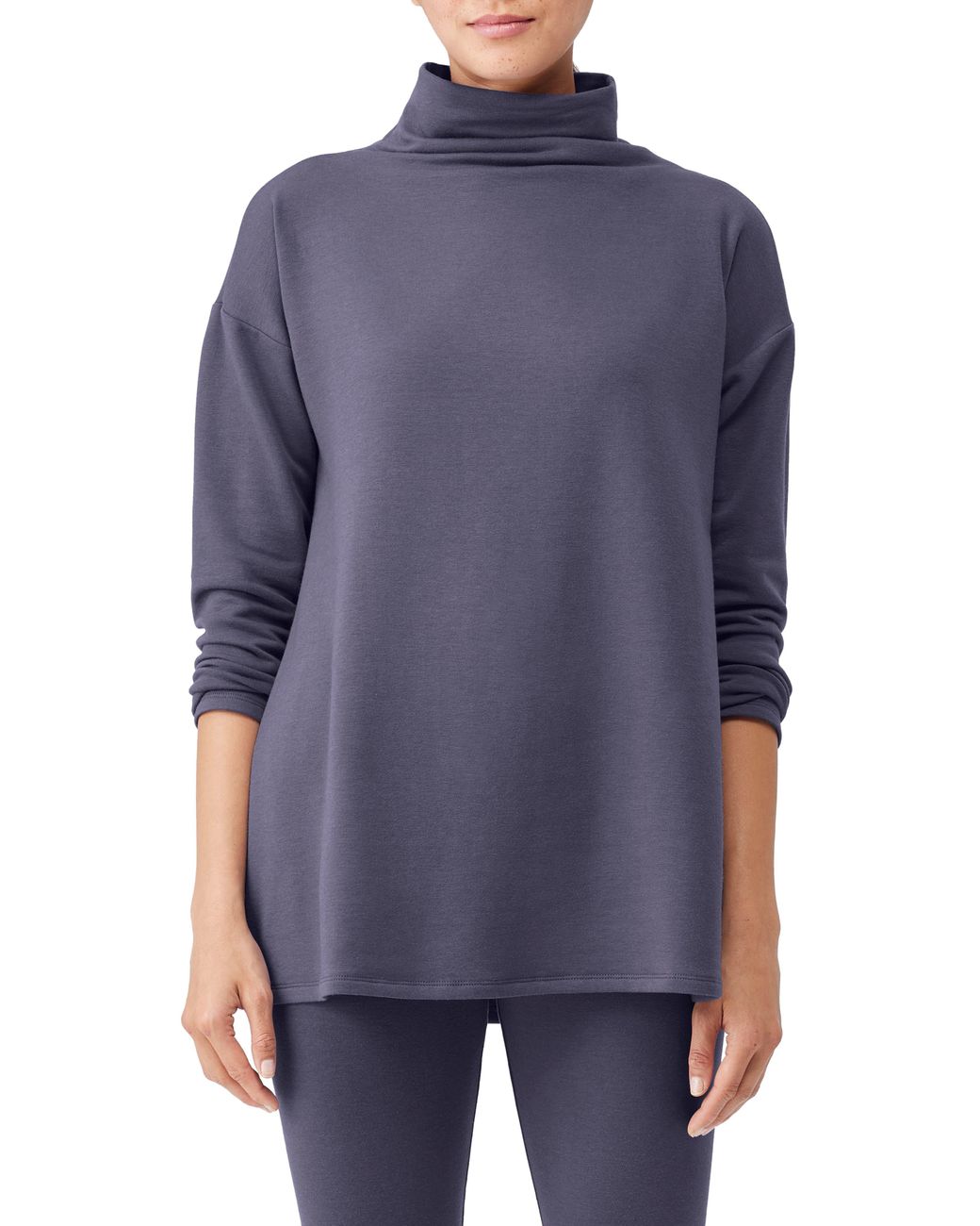 Eileen Fisher High Funnel Neck Tunic Sweater in Blue | Lyst