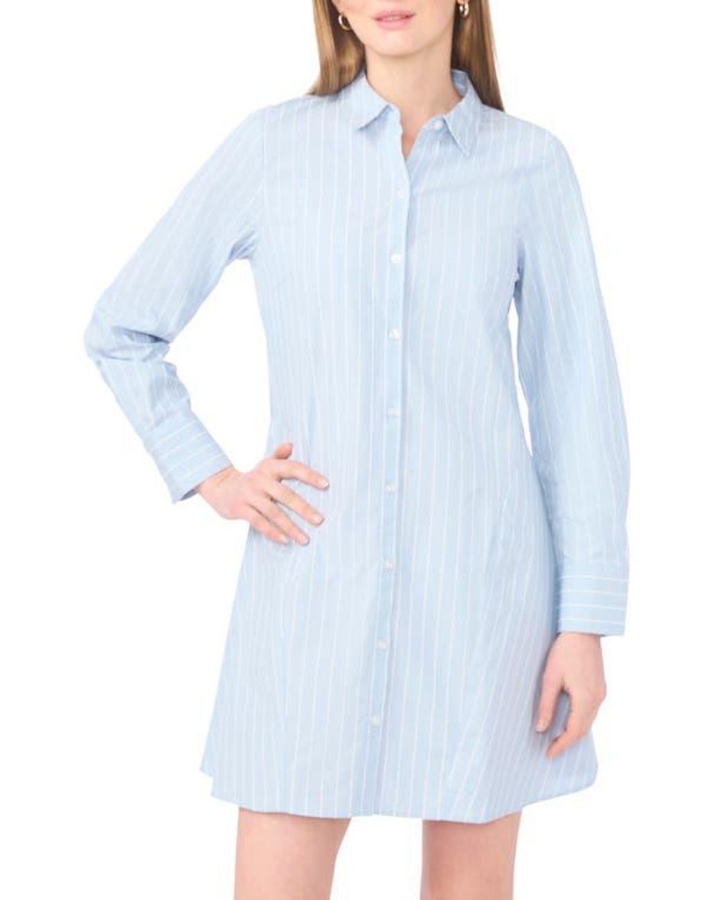 1.STATE Stripe Long Sleeve Cotton Shirtdress in Blue | Lyst