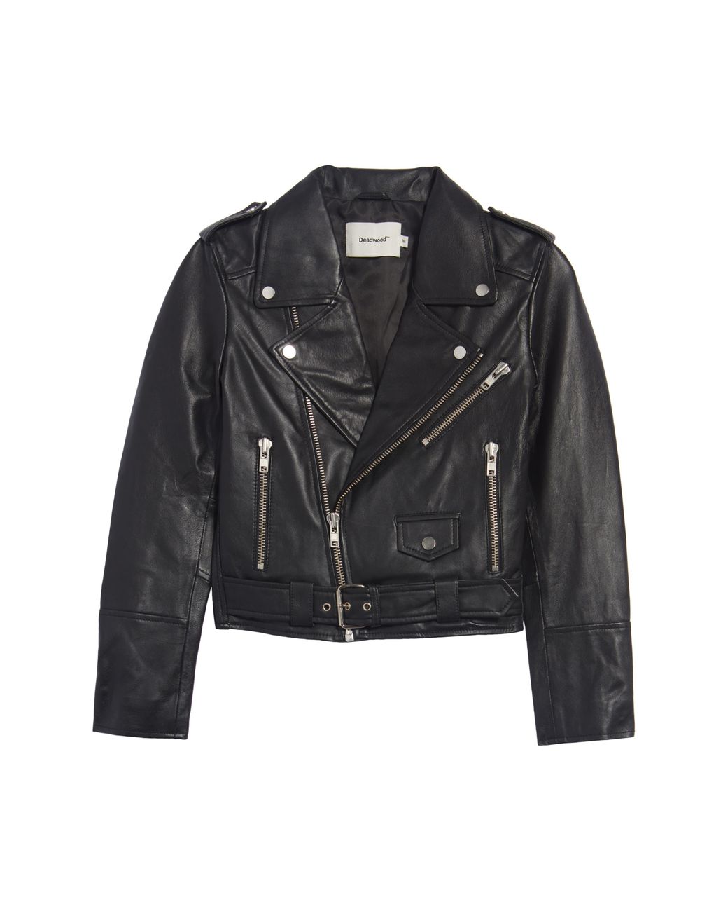 DEADWOOD Joan Crop Leather Moto Jacket in Black | Lyst