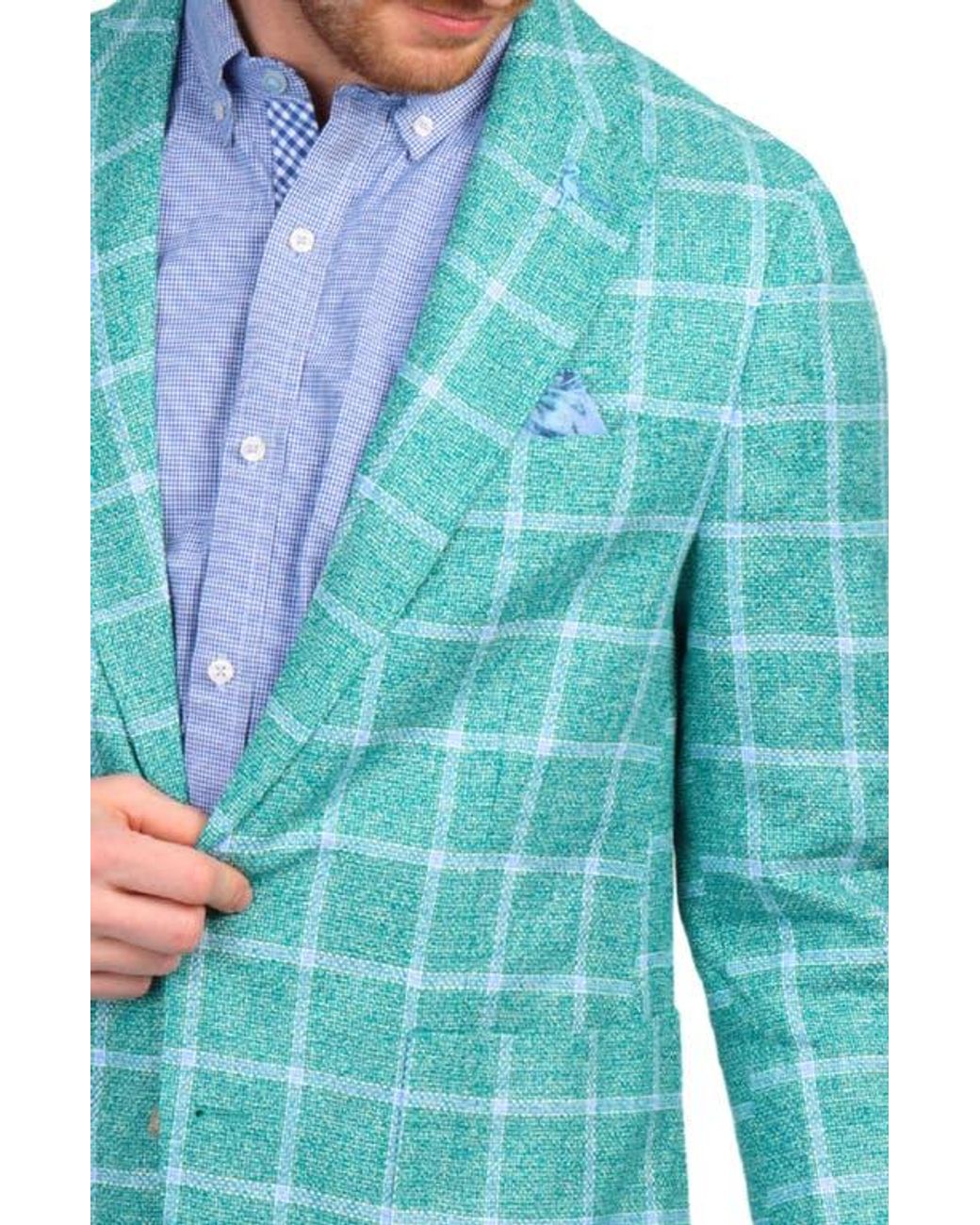 Tailorbyrd Blue Textured Yarn Dye Windowpane Sport Coat for men