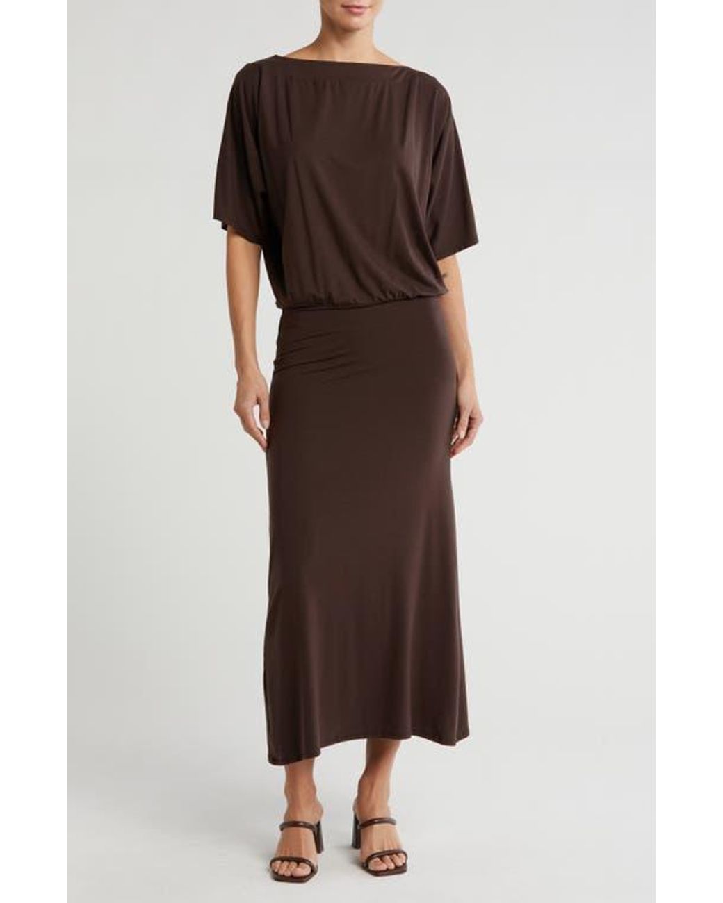 princess polly baby blue dress Long Sleeve Plunge V Neck Maxi Dress Brown main image 1