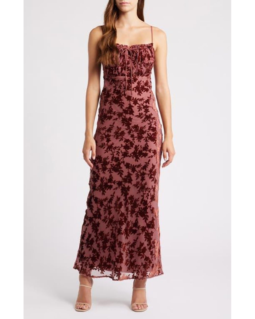 knee length dresses for ladies Talila Cowl Front Maxi Dress / Velvet Burnout | Meshki