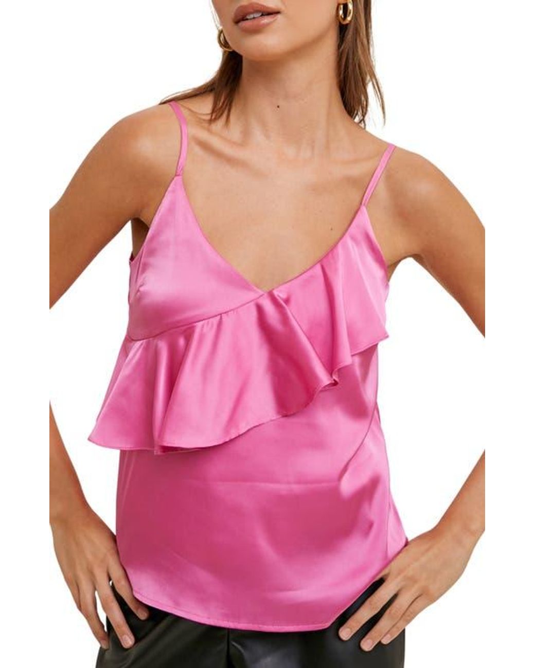 Wishlist Pink Ruffle Satin Cami