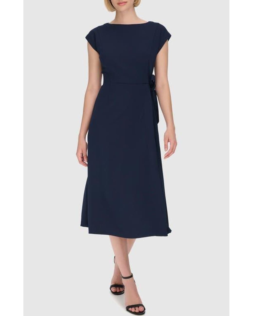 calvin klein blue pleated dress Calvin Klein Side Tie Pleated A-Line Dress in Blue