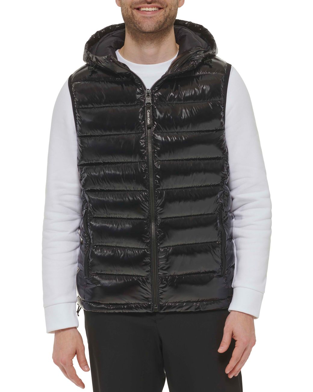 Calvin Klein Hooded Puffer Vest In Shiny Black At Nordstrom Rack for ...