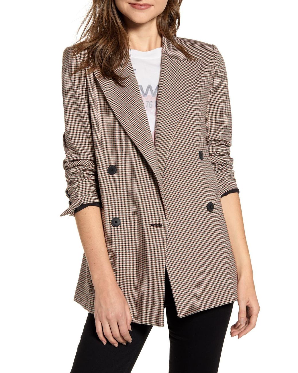 Chelsea28 Double Breasted Plaid Blazer Lyst