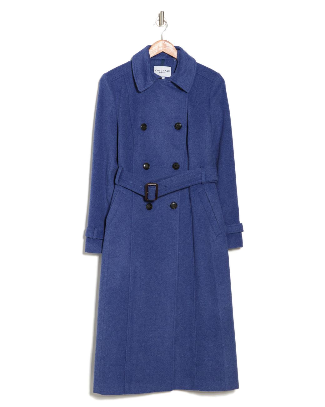 Cole Haan Slick Belted Double Breasted Trench Coat In Denim At