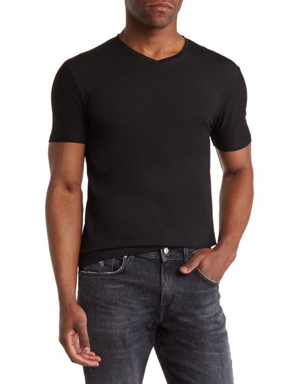 T.R. Premium Black Solid V-Neck T-Shirt for men
