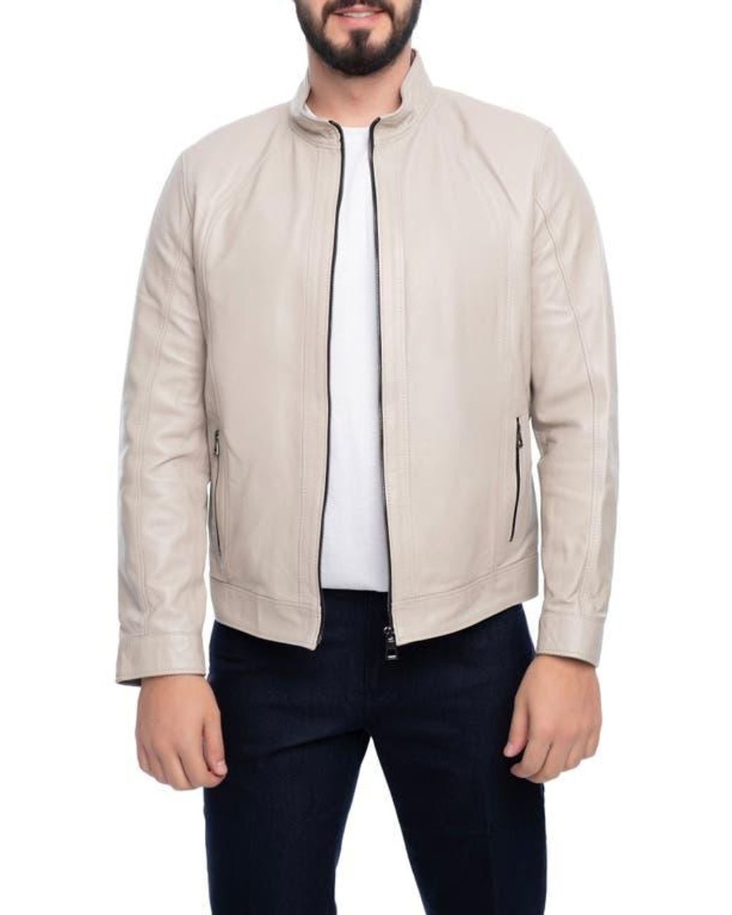 VELLAPAIS Natural Smooth Leather Jacket for men