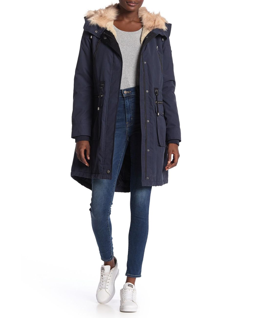 Lucky Brand Faux Fur Lined Parka in Navy (Blue) | Lyst