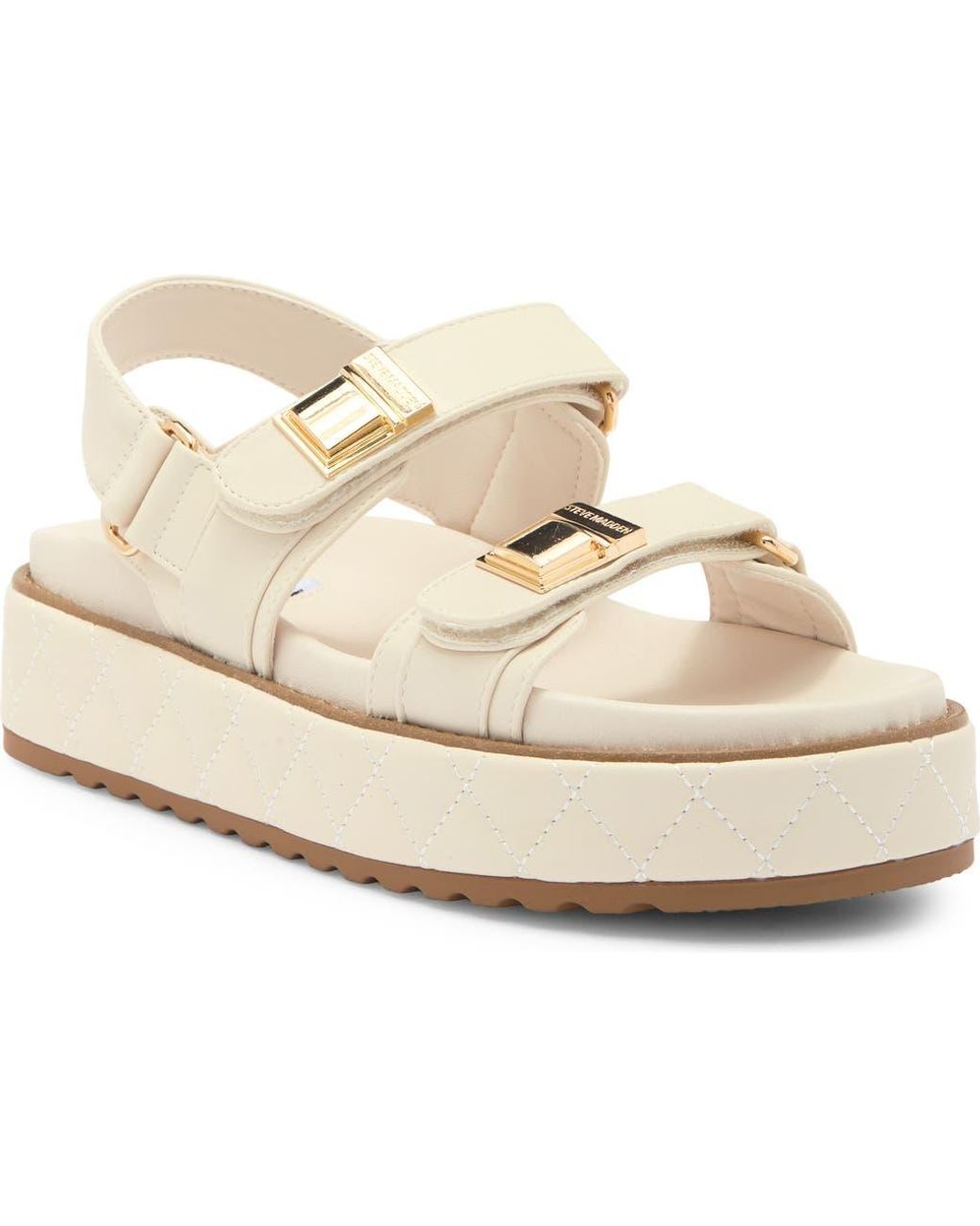 Steve Madden Tranquil White Leather Heeled Sandals - Square Toe Block Heel 5.5 Inch