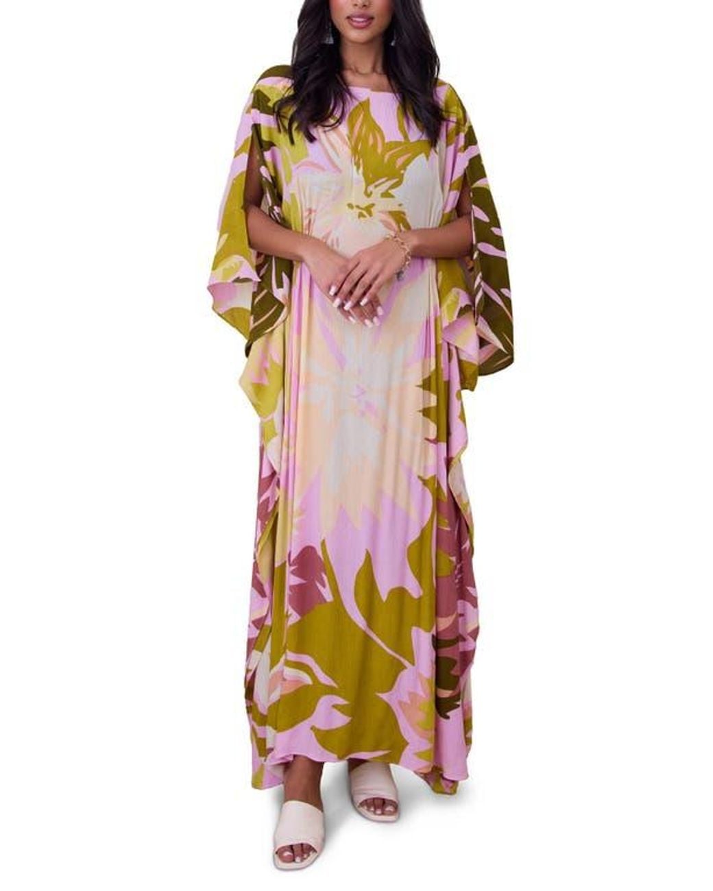 Saachi Pink Botanical Print Maxi Caftan