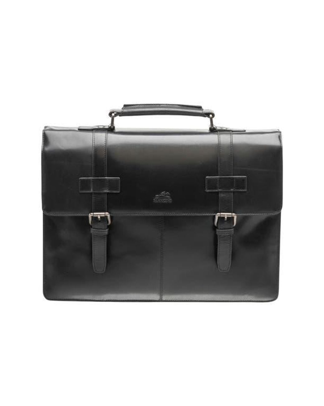 Mancini Black Double Compartment Flap Leather Briefcase for men