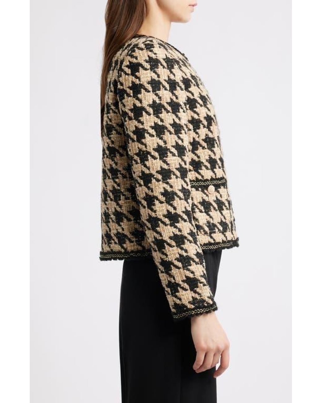 Tahari Black The Juno Metallic Houndstooth Jacket