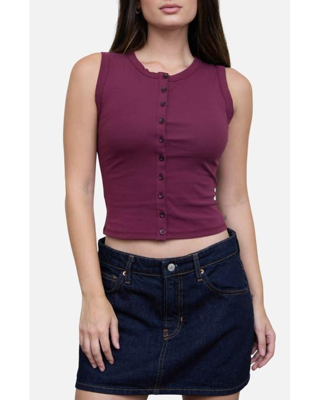 Blu Pepper Purple Button Down Cotton Jersey Tank