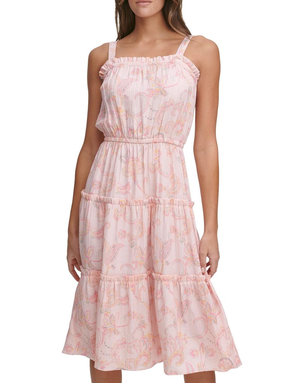 Tommy Hilfiger Sleeveless Marlo Paisley Print Tiered Midi Dress in Pink ...