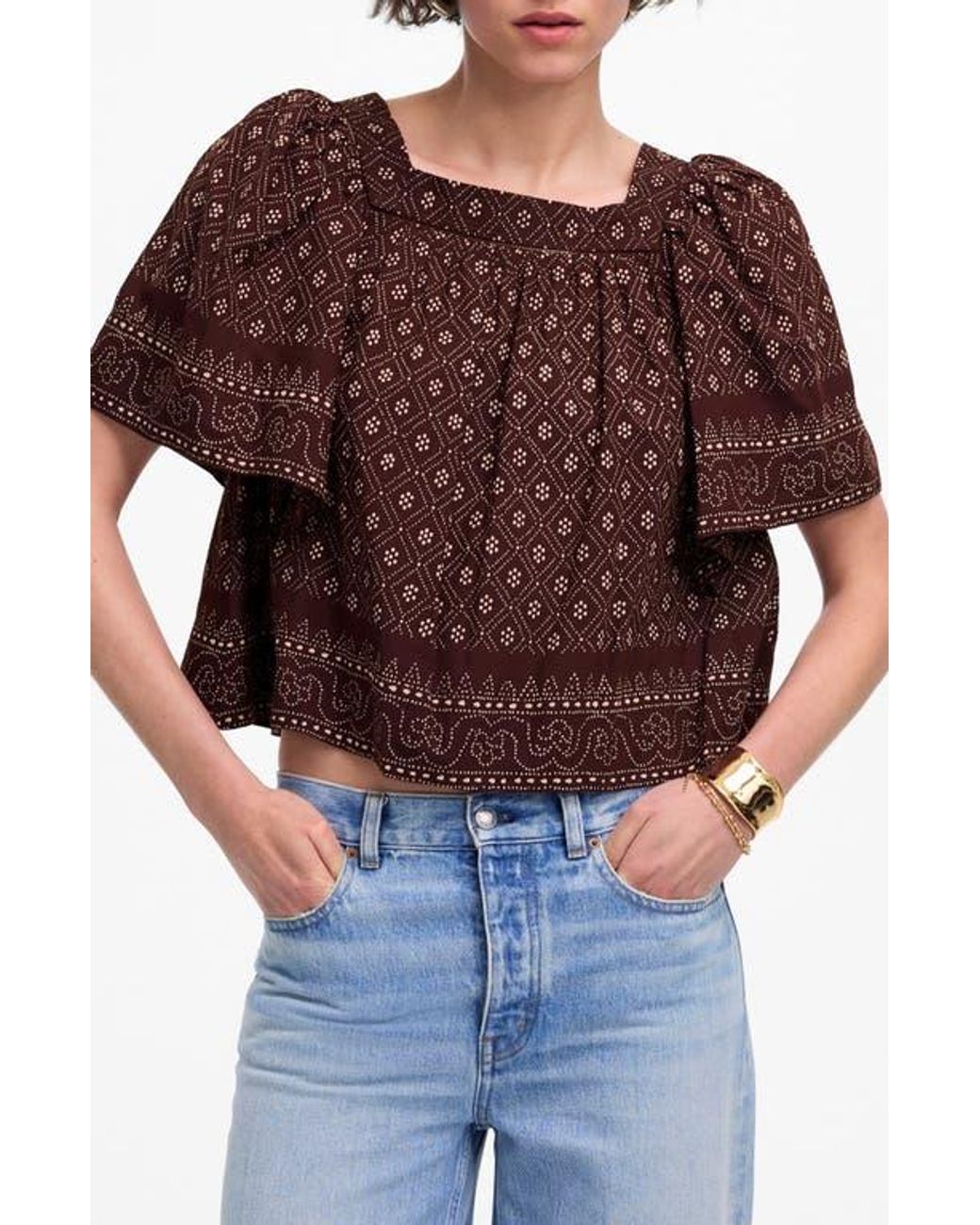 Madewell Brown Flutter Sleeve Top