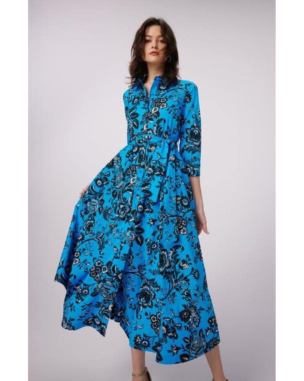 Diane von Furstenberg Blue Blaine Floral Shirtdress