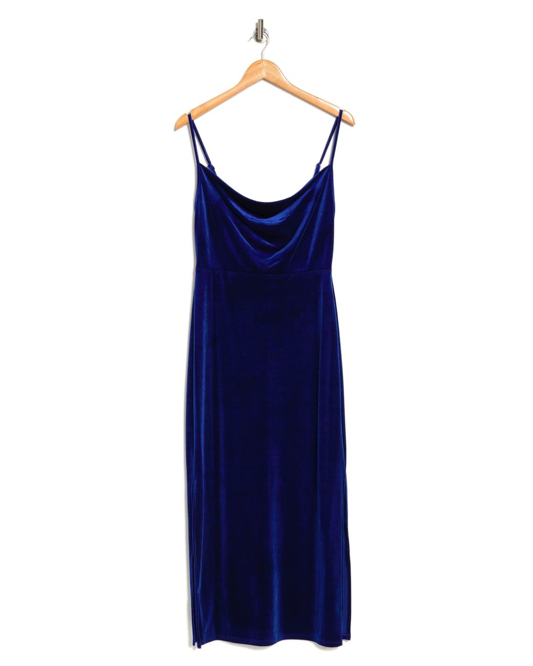 Cowl Neck Velvet Dress In Royal Blue