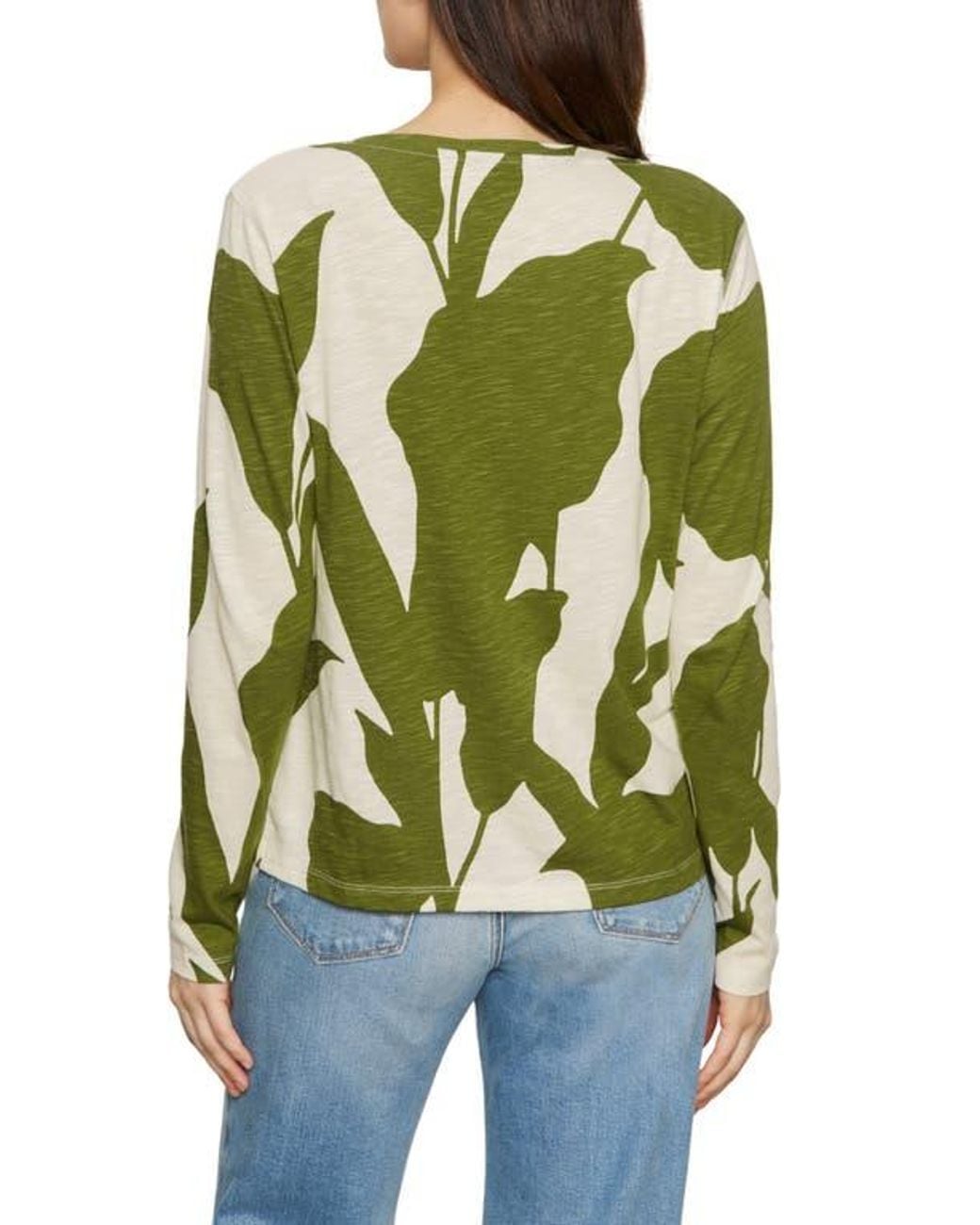 Sanctuary Green Print Split Neck Knit Top
