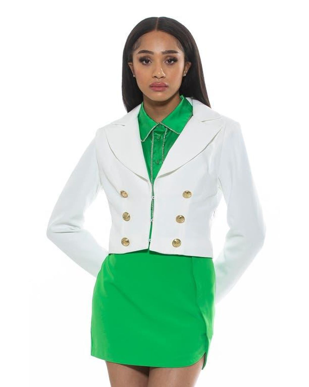 Alexia Admor Green Jesse Cropped Blazer