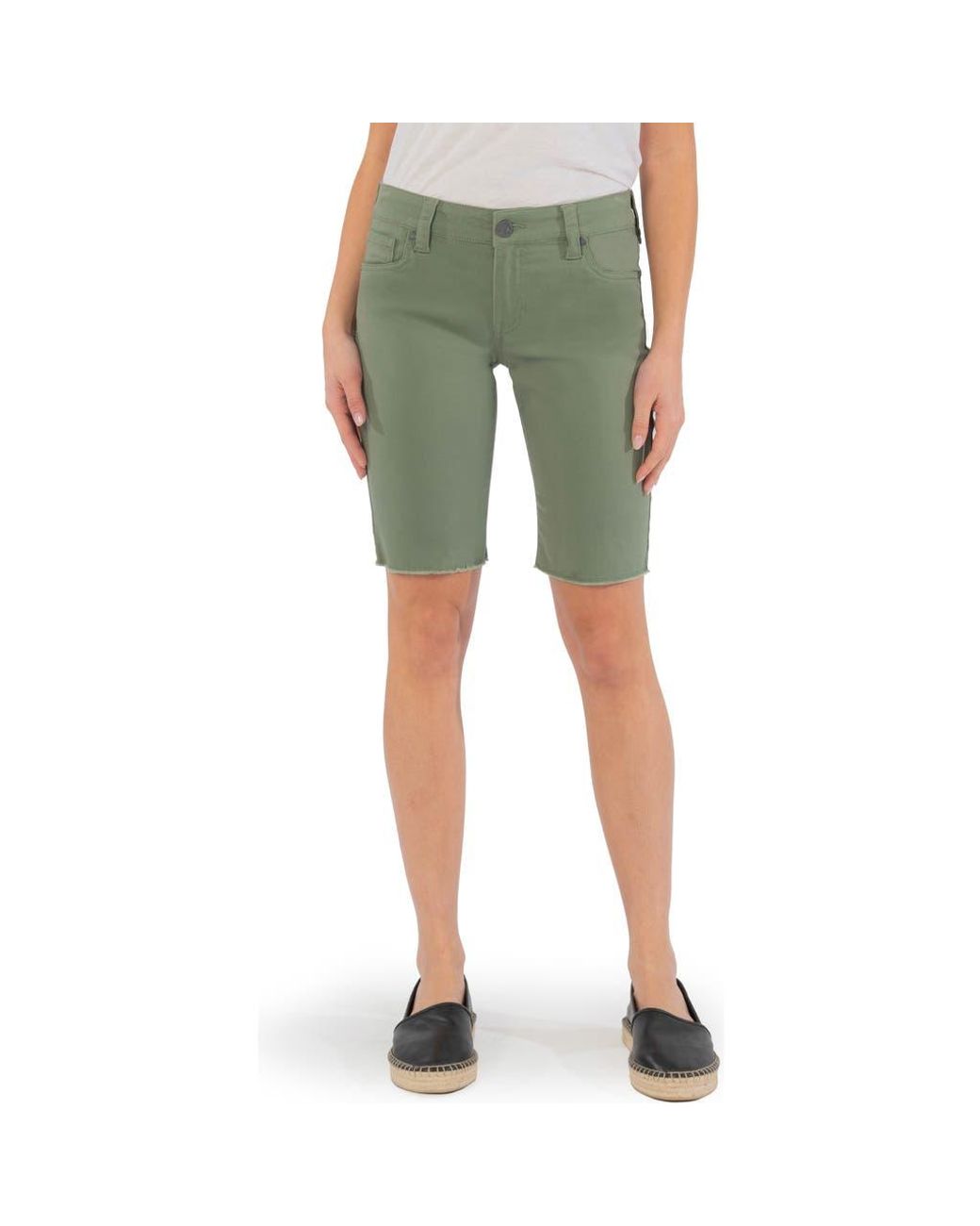 Kut From The Kloth Raw Hem Denim Bermuda Shorts in Green Lyst