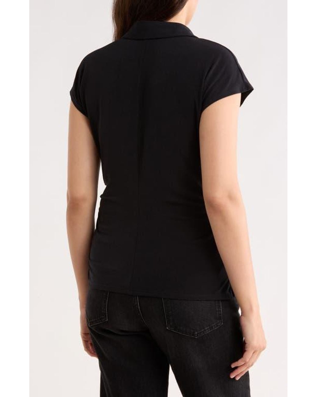 Gemma  Jane Black Ruched Wrap-Effect Knit Top
