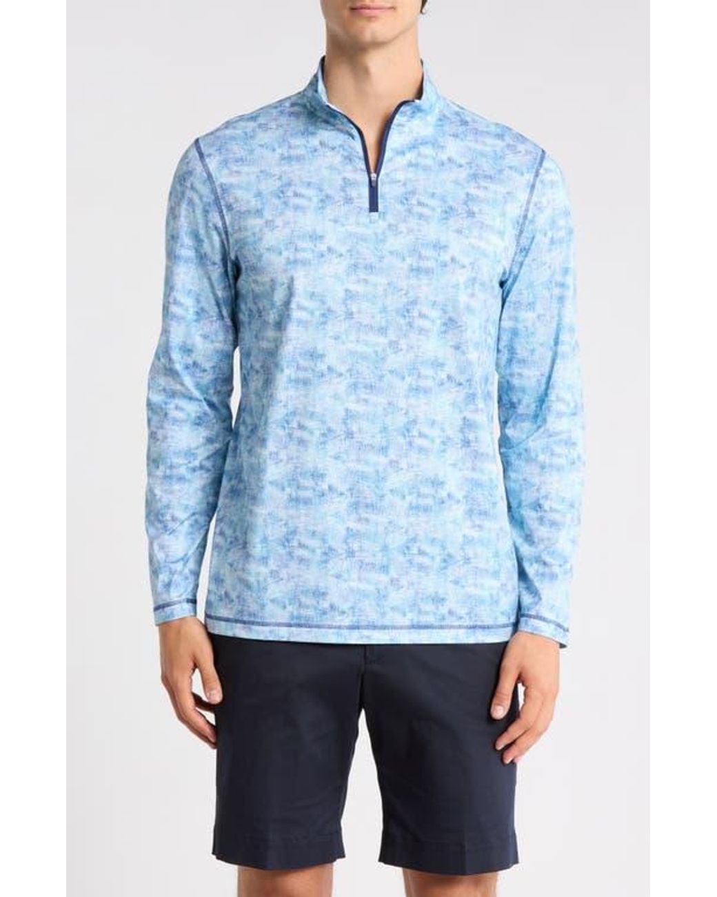 Bugatchi Blue Quarter Zip Performance Pullover for men