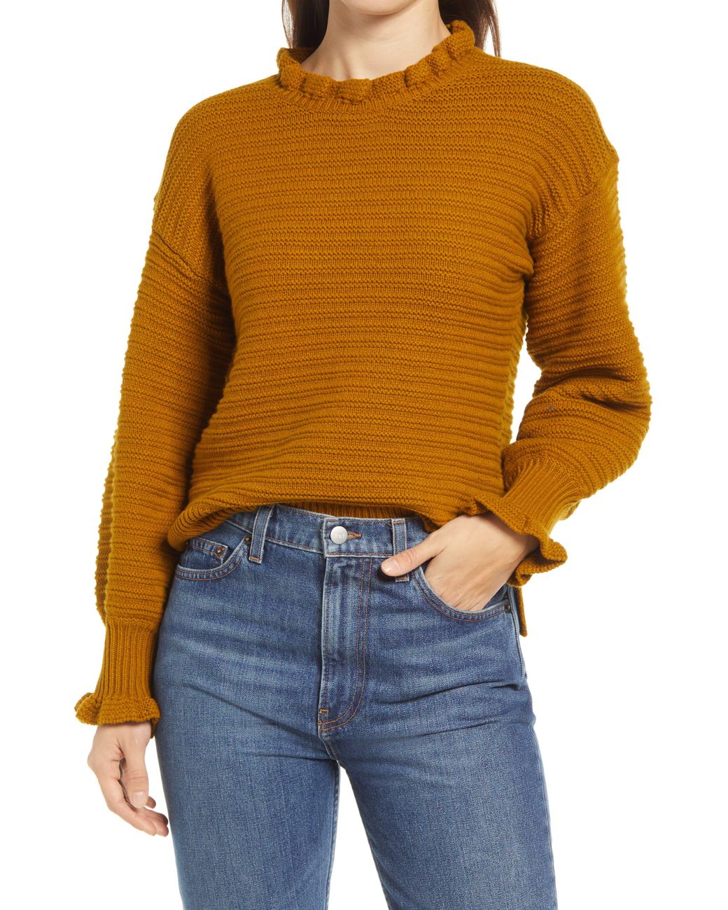 Madewell Ruffle Neck Sweater in Blue | Lyst