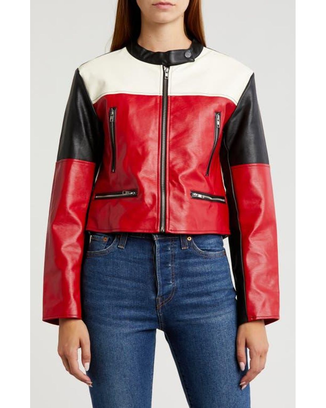 Colorblock moto jacket deals