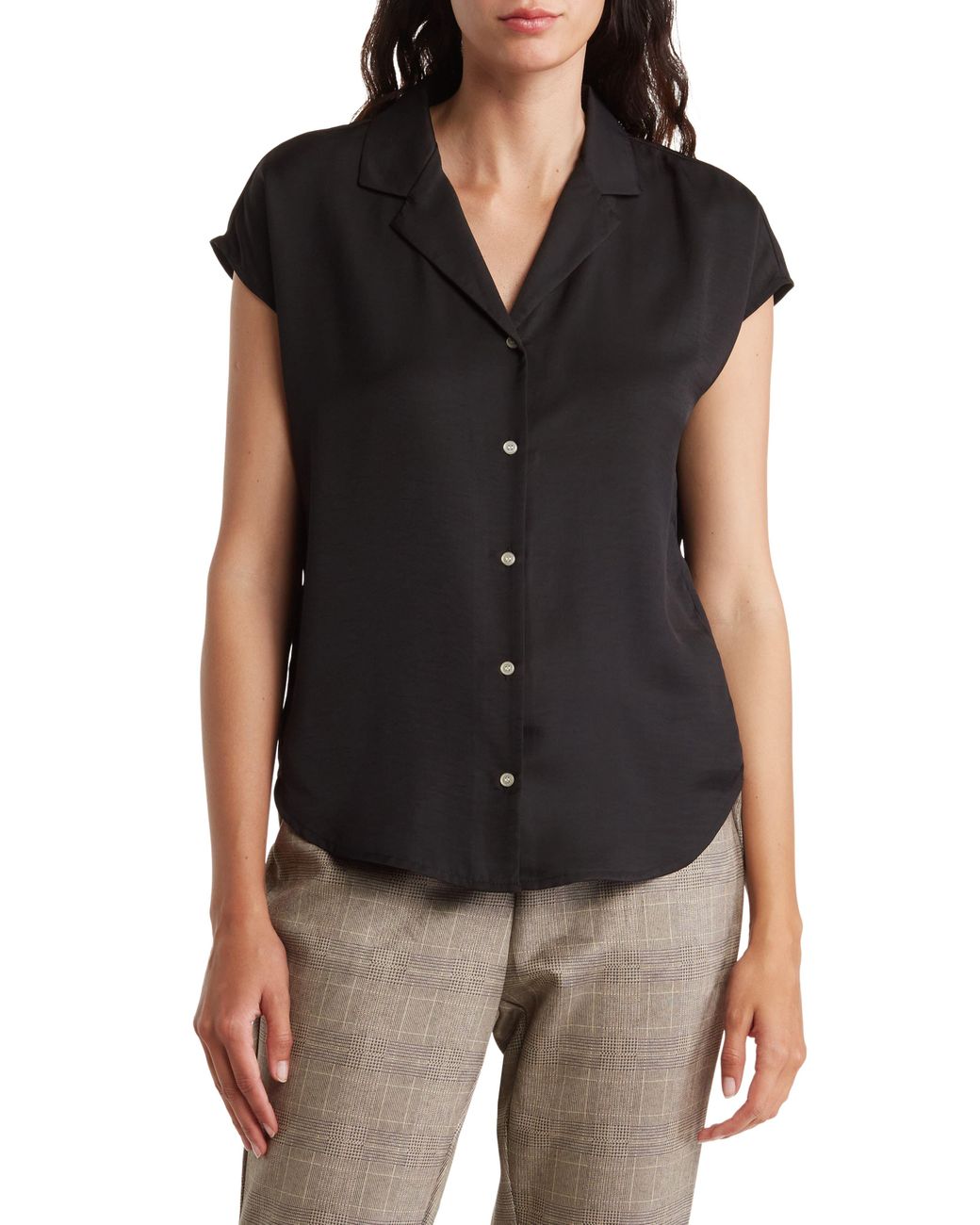 T Tahari Airflow Button-up Camp Shirt in Black | Lyst