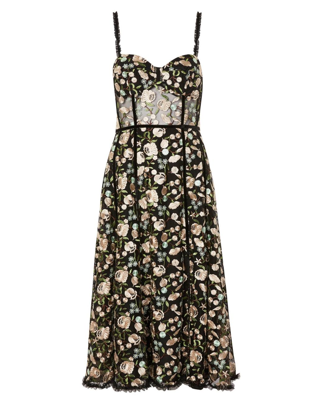 TOPSHOP Floral Corset Midi Dress in Black | Lyst