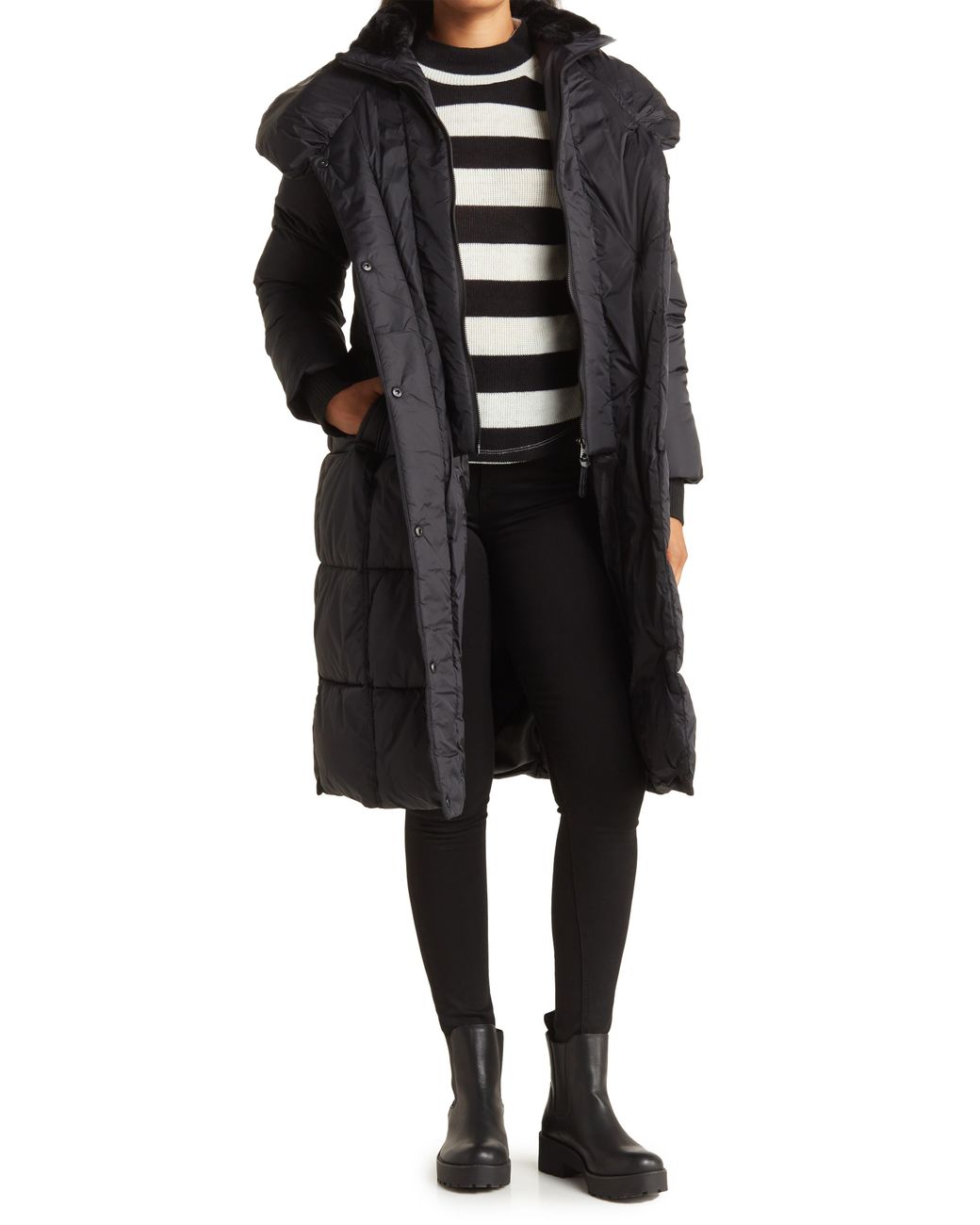 French Connection Hooded Pillow Maxi Coat in Black Lyst