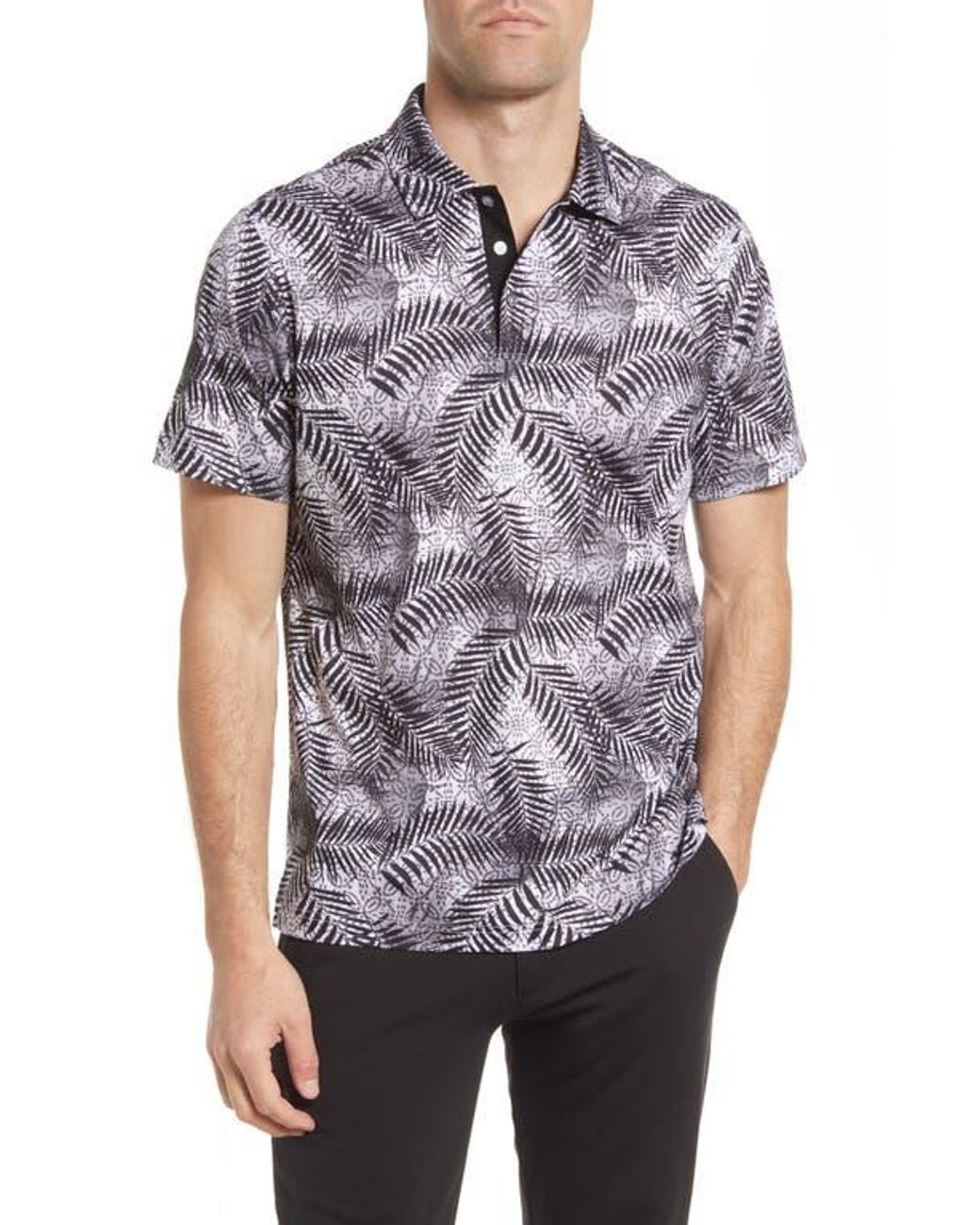 Bugatchi Gray Digital Print Cotton Polo for men