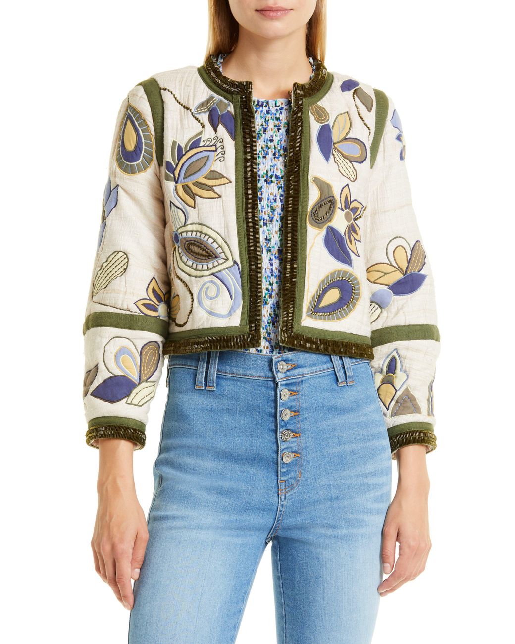 Veronica Beard Benica Floral Embroidered Silk Jacket in Blue | Lyst