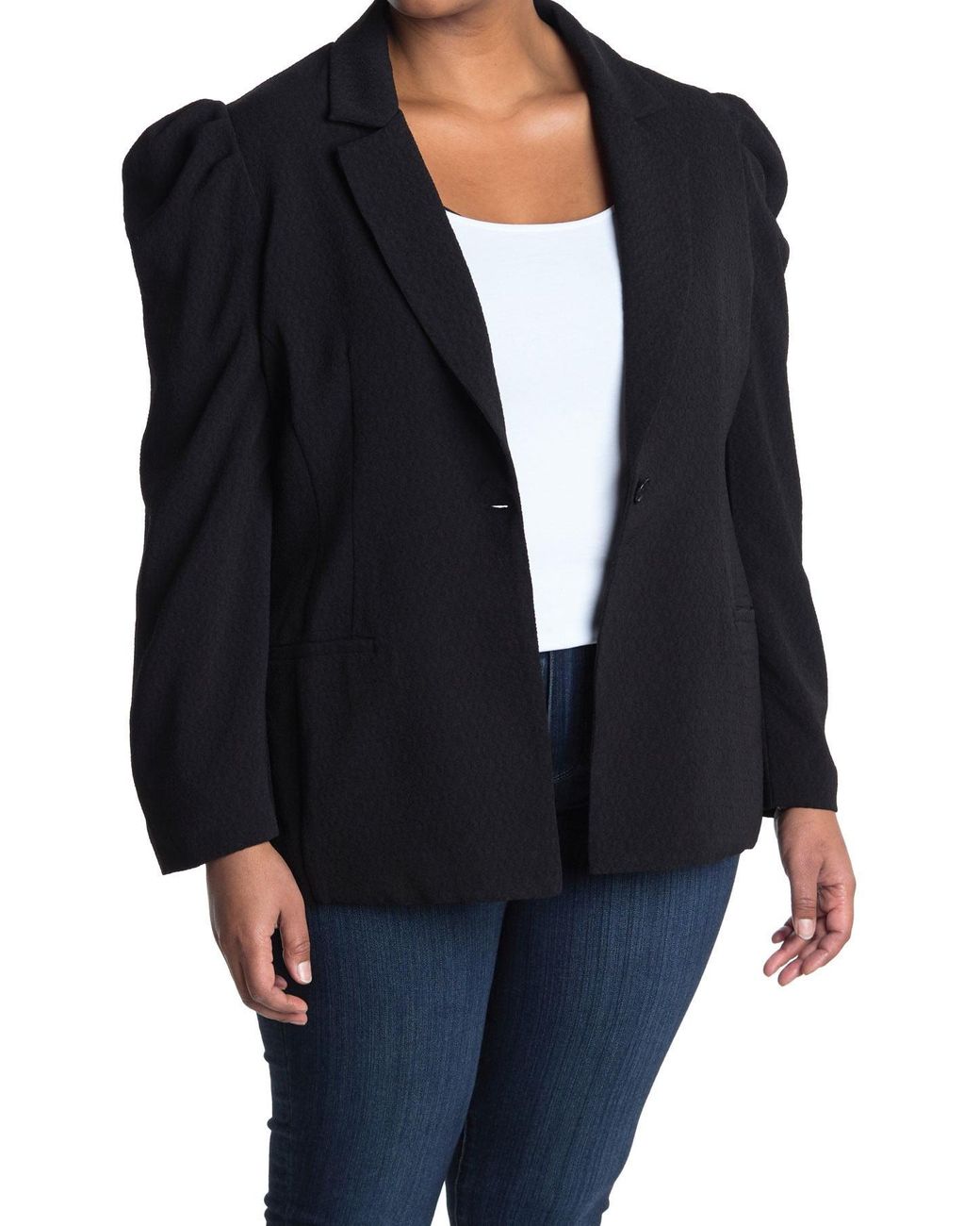 Astr Puff Sleeve Blazer in Black Lyst