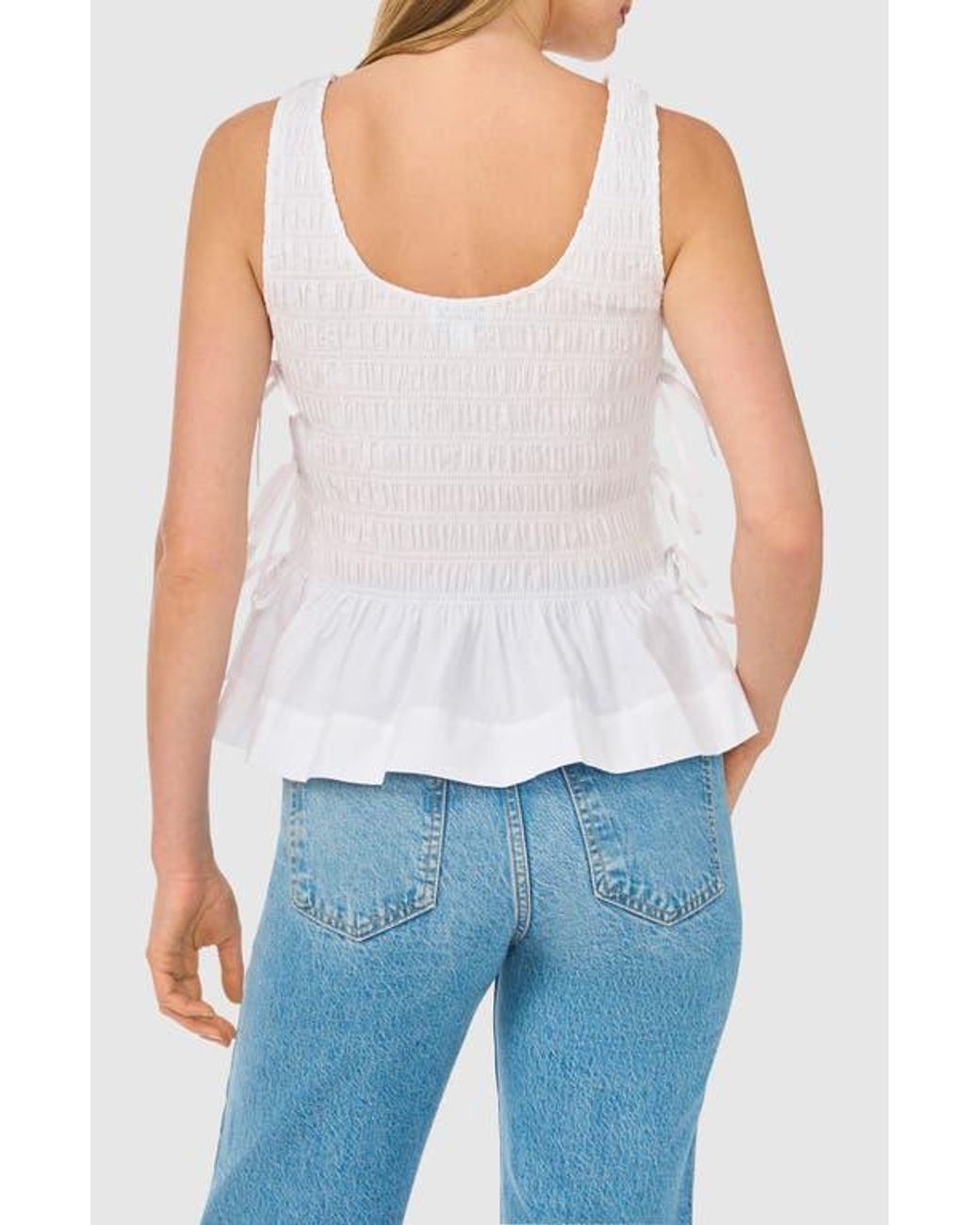 Cece White Woven Puckered Tank