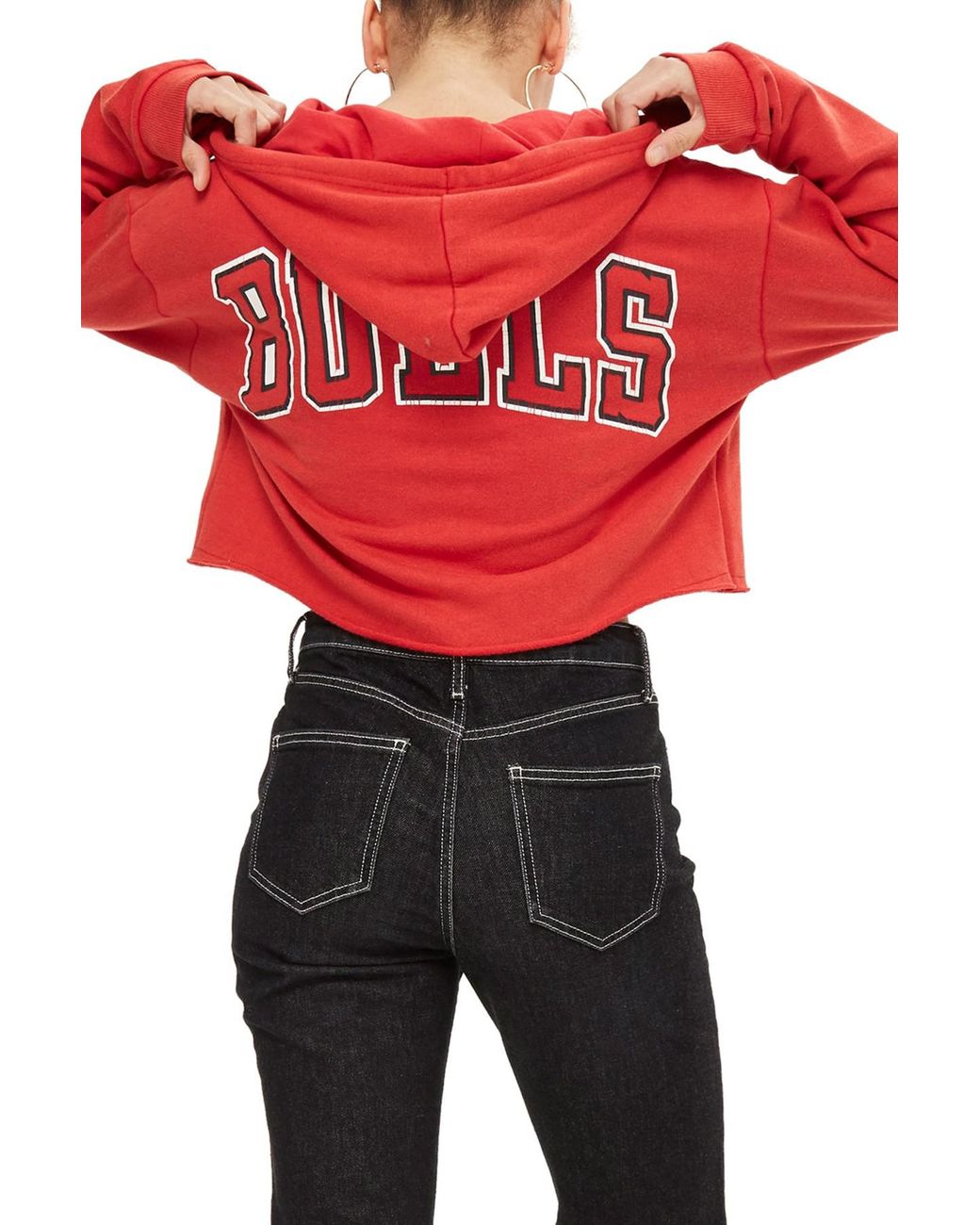 TOPSHOP X Unk Chicago Bulls Crop Hoodie in Red | Lyst