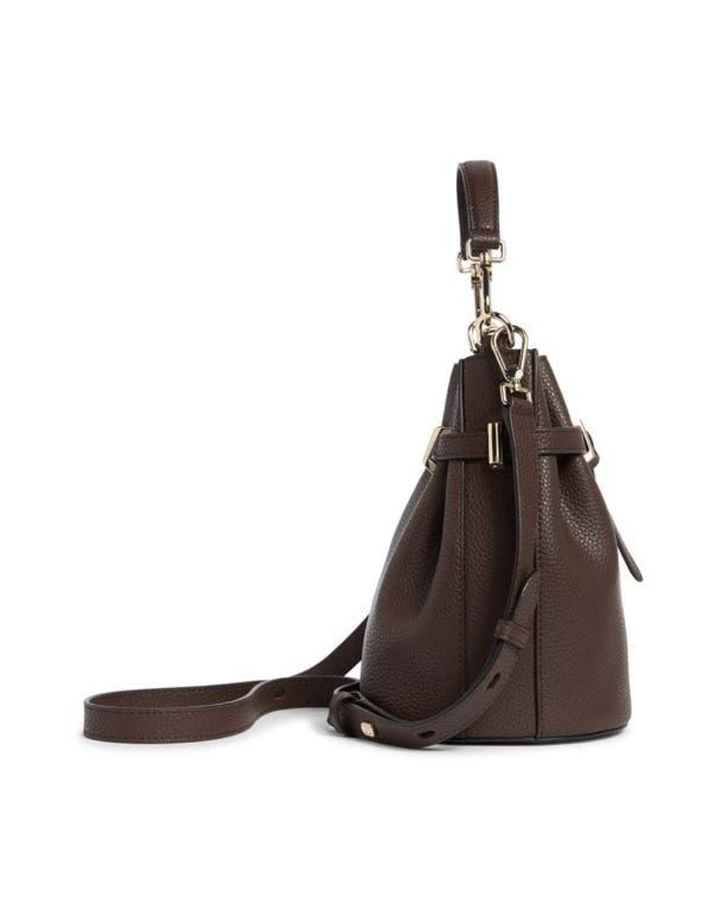 Furla Aura Mini Drawstring Leather Bucket Bag in Brown | Lyst