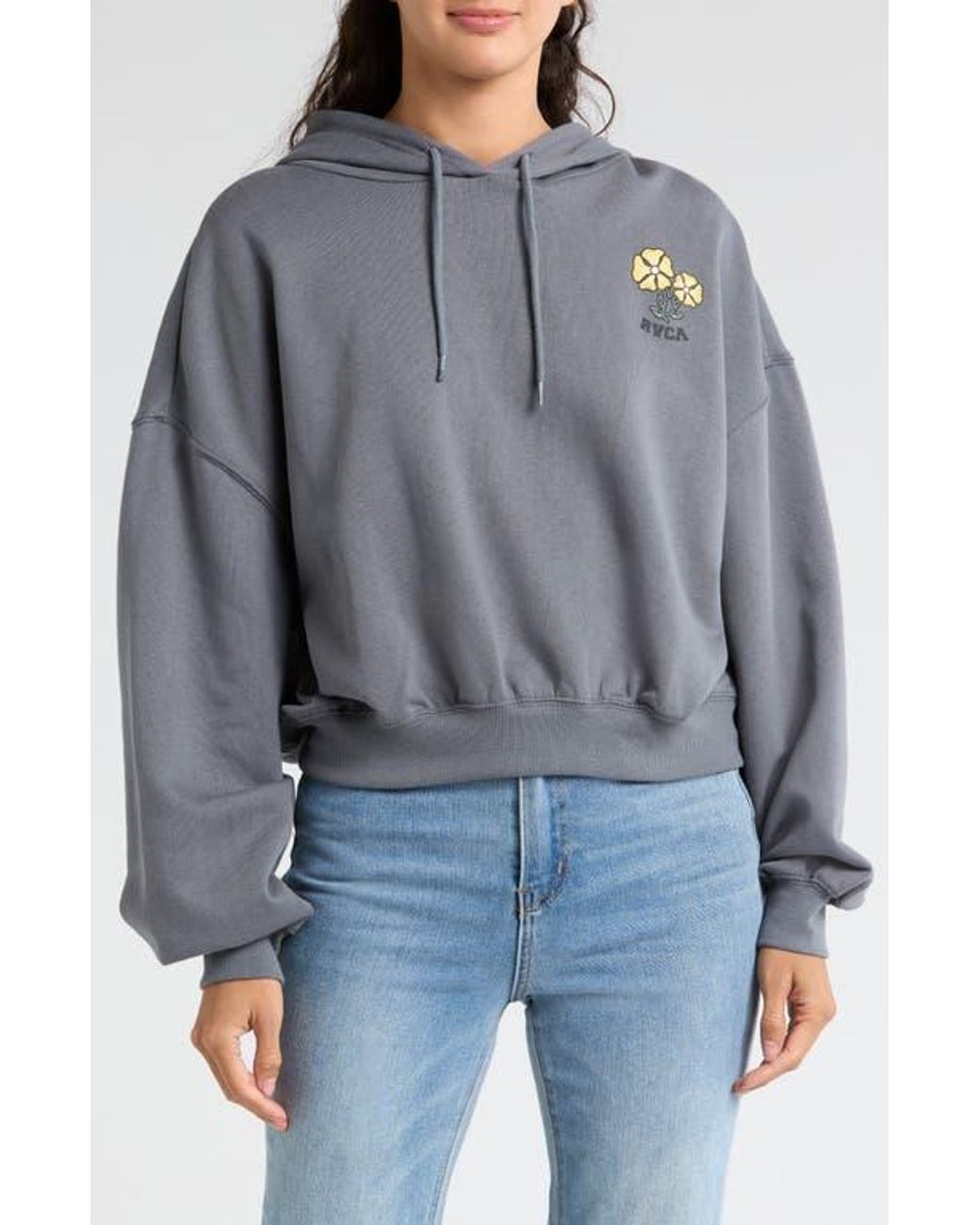 RVCA Cotton Blend Cropped Hoodie in Gray Lyst