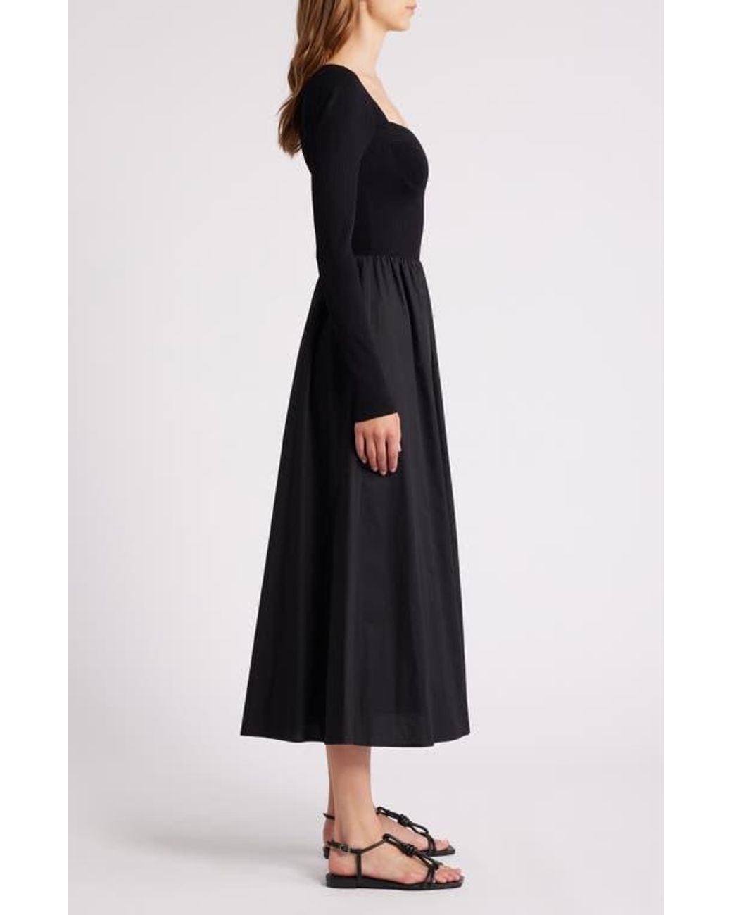 Moon River Sweetheart Neck Long Sleeves Mixed Media Dress in Black | Lyst