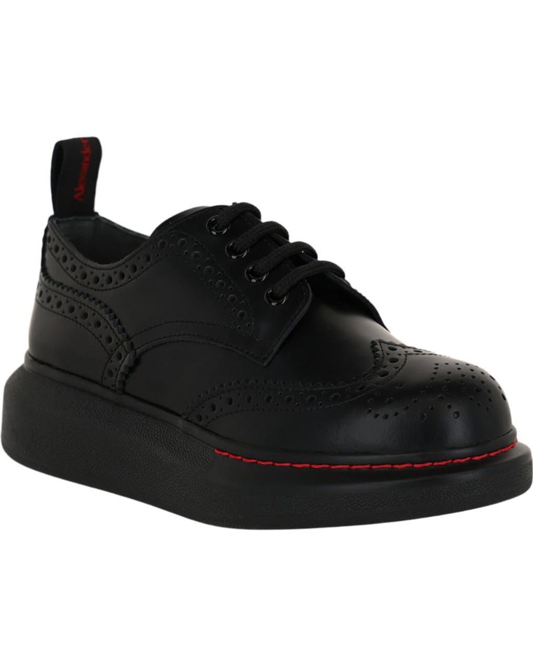 McQueen Black Liquid Brogue Derby