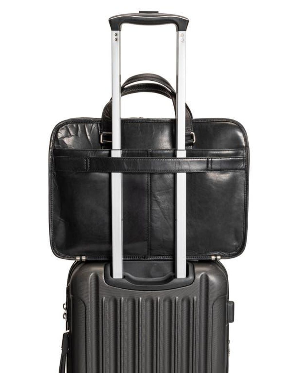 Mancini Black Triple Compartment Leather Briefcase for men
