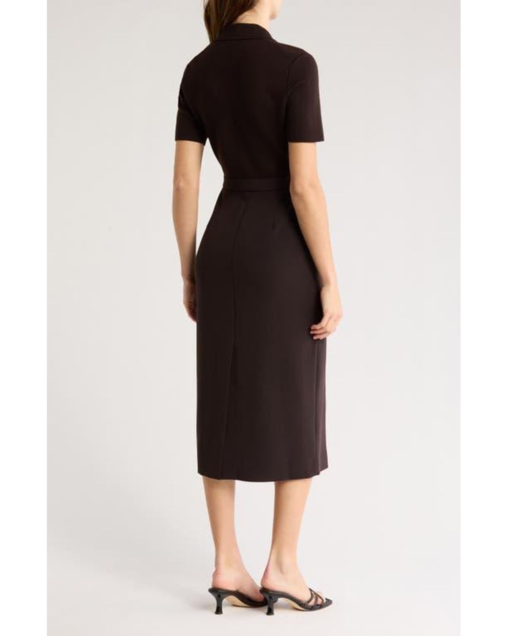 Theory Button Front Mixed Media Crepe Dress in Black | Lyst