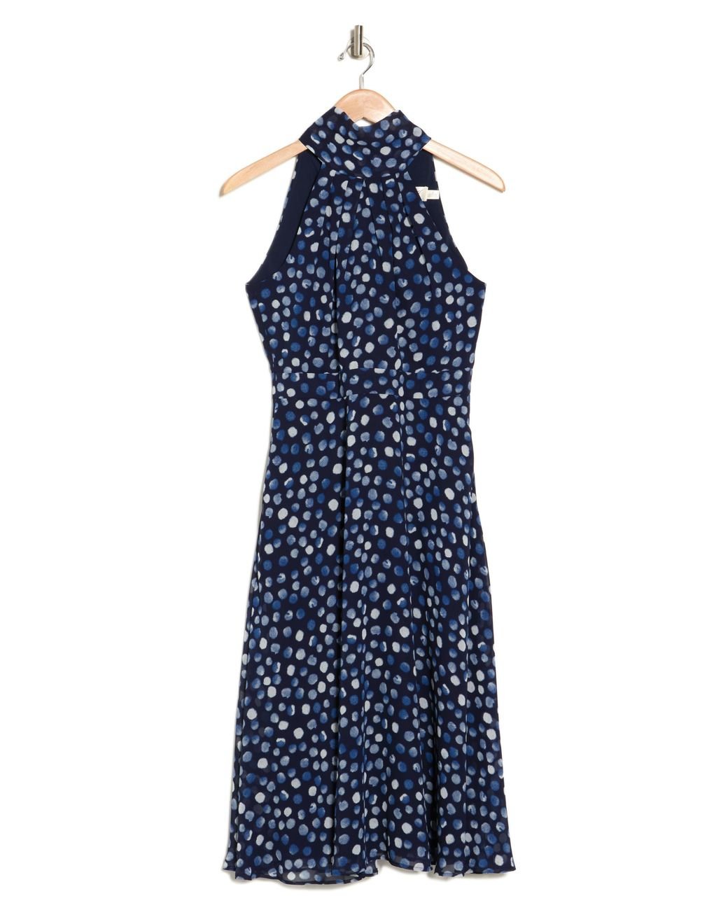 Eliza J Polka Dot Halter Pleated Midi Dress in Blue Lyst