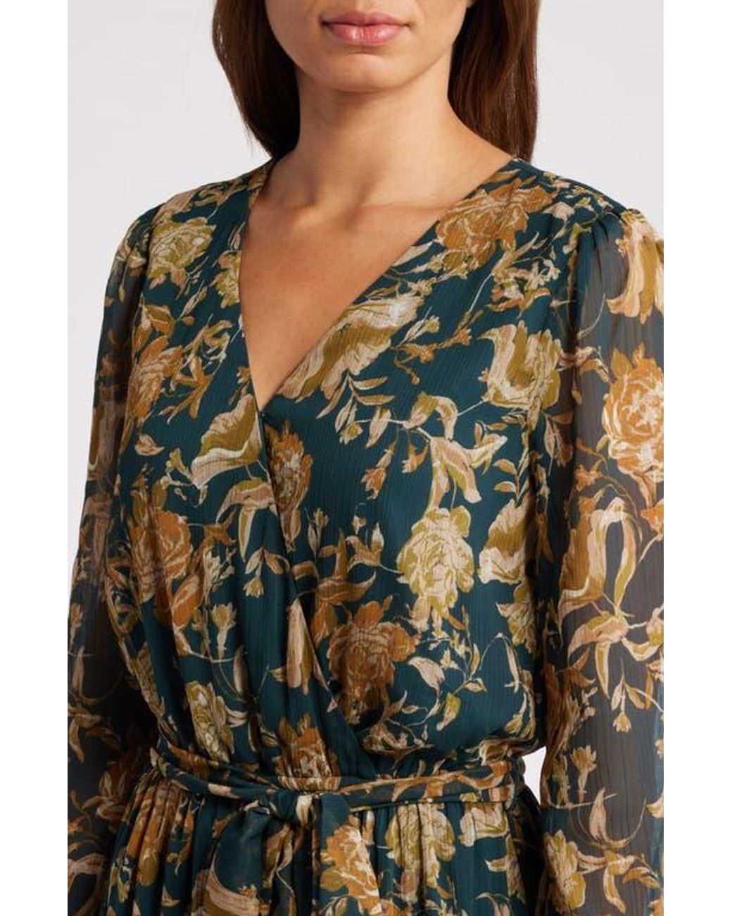 Chelsea28 Long Sleeve Faux Wrap Dress in Green | Lyst