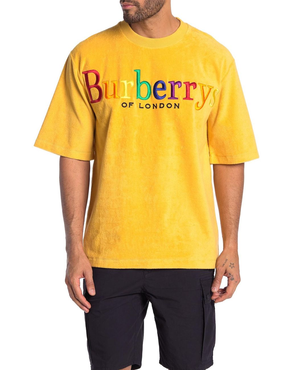 Burberry Over Rainbow Logo French Terry T-shirt in Yellow for Men | Lyst